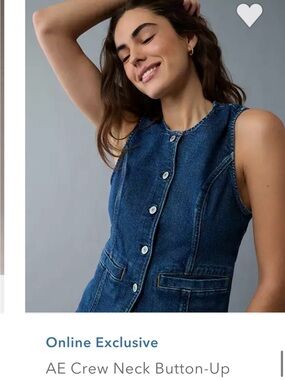 Classic Dark Wash Denim Crew Neck Button-Up Vest - Women